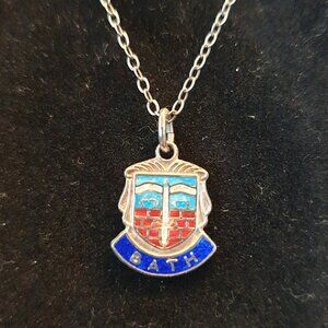 Rare Find Vintage Sterling Silver WB signed BATH Shield Pendant & Necklace